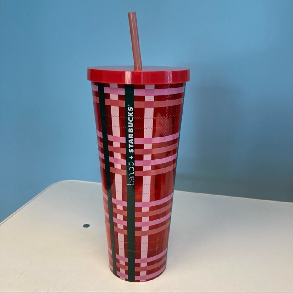 STARBUCKS BAN.DO 2018 Release Pink Green Red Plaid Venti Tumbler Rare